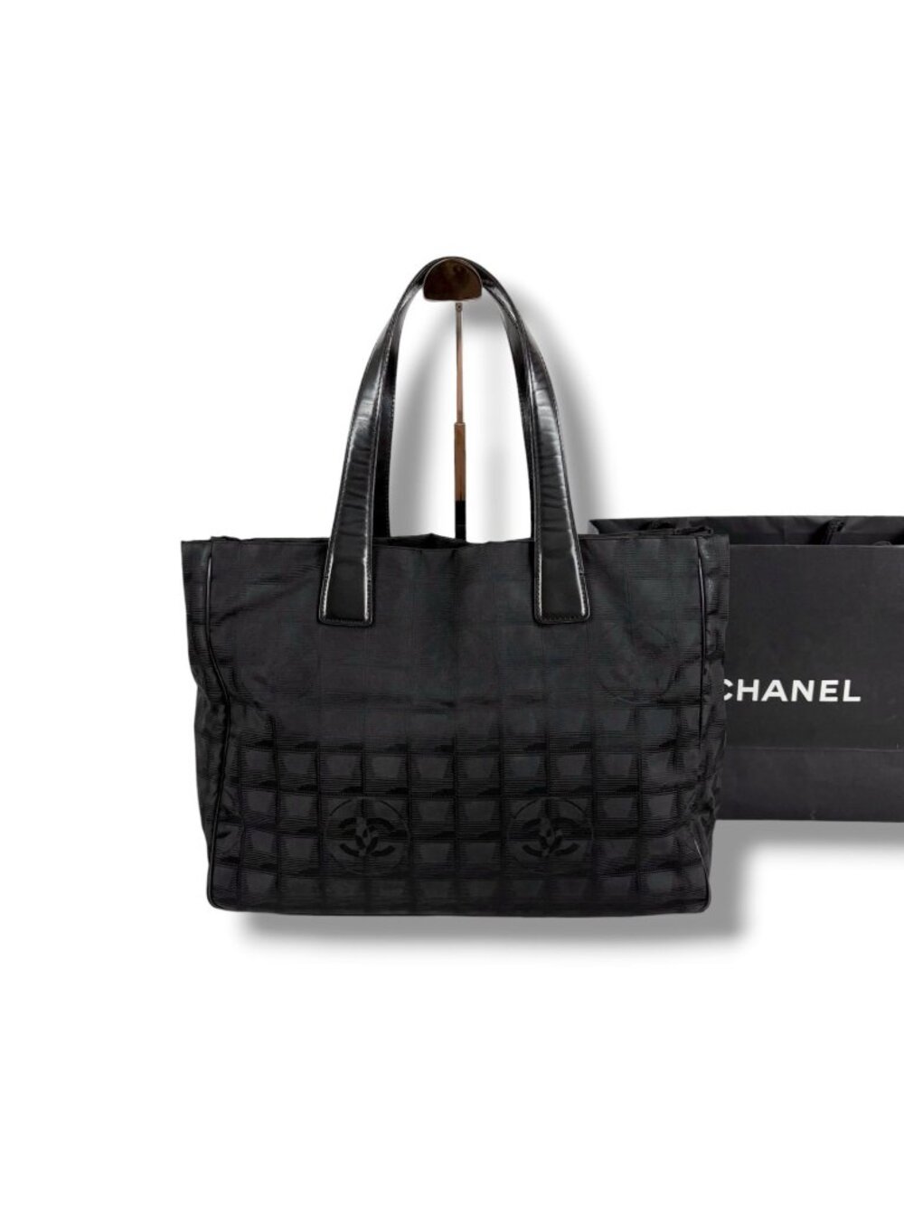 Chanel New Travel Line Tote Shoulder Black Nylon Canvas
